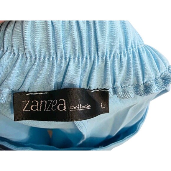 Zanzea Top And  Pants Set Womans Large Baby Blue Ultra Wide Leg Stretch NWT - Picture 10 of 13